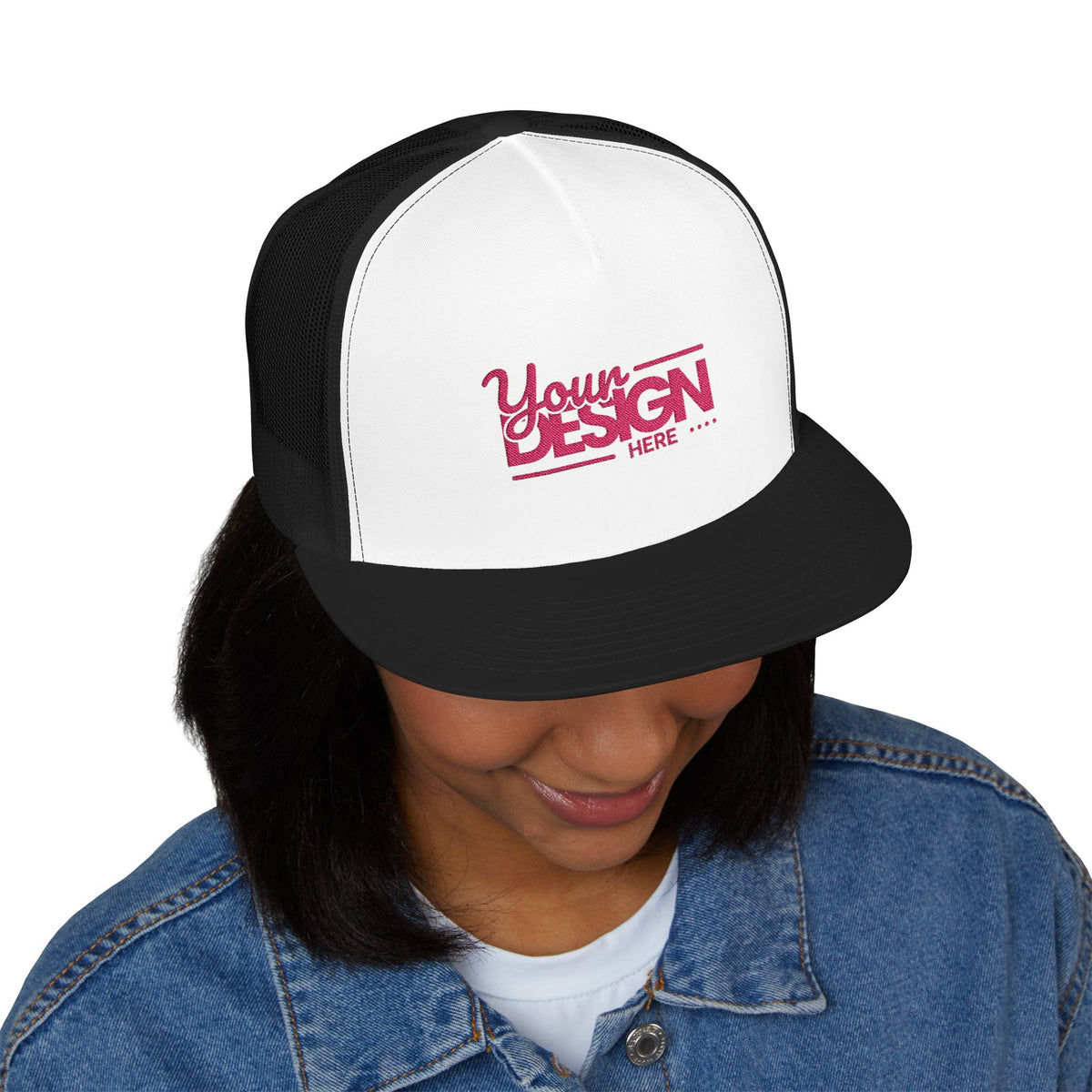 Custom Five-Panel Trucker Hat – Personalized High-Profile Mesh Snapback, Custom Logo Flat Bill Cap for Men & Women