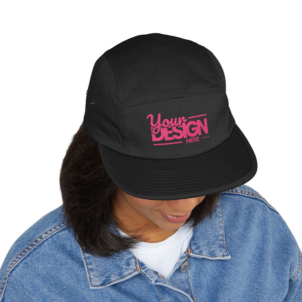 Custom Five-Panel Hat – Personalized Embroidered Cotton Cap, Low-Profile Streetwear Strapback with Front & Back Logo Design