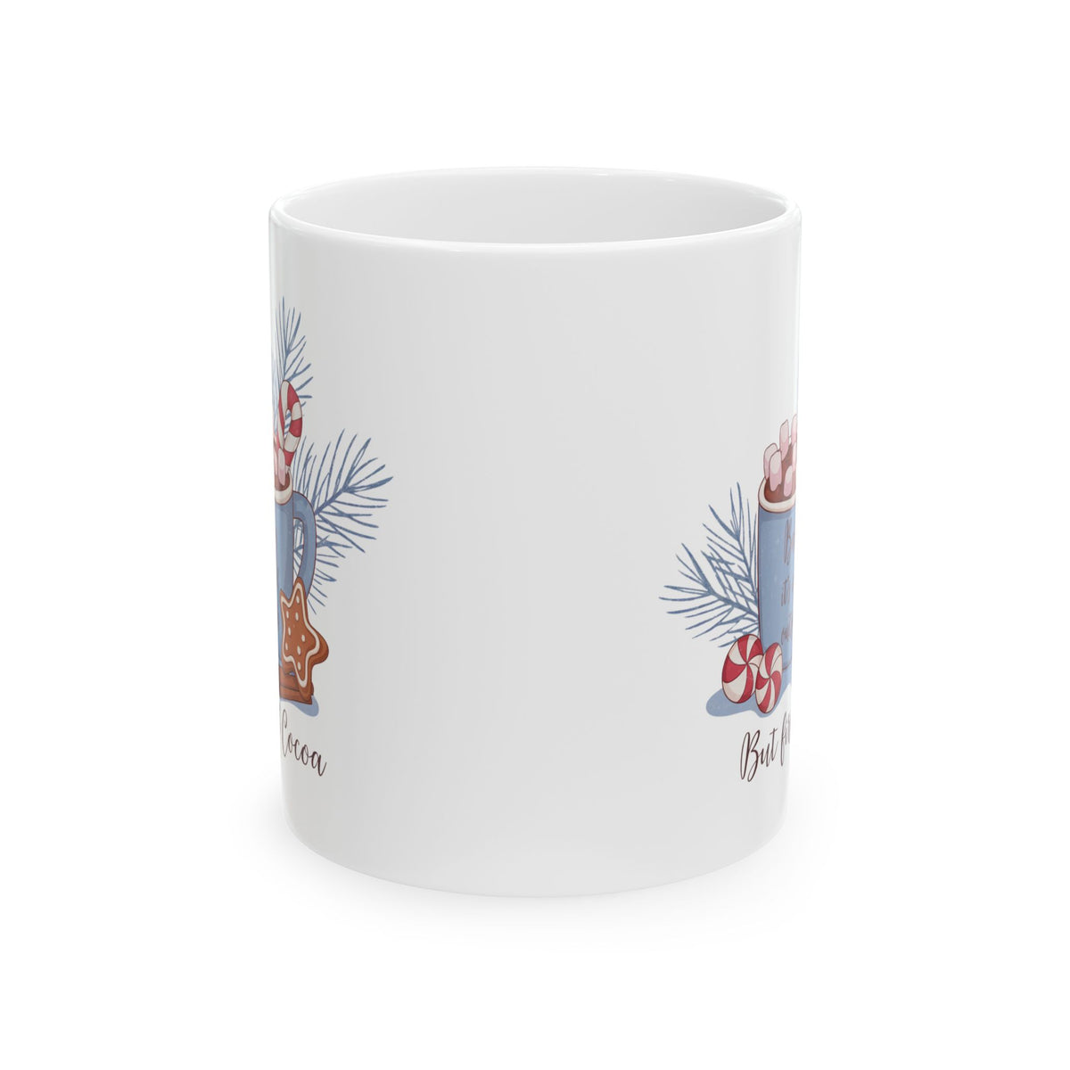 Holiday Hot Cocoa Ceramic Mug — Festive Pine, Candy Cane & Gingerbread Design (11oz, 15oz)