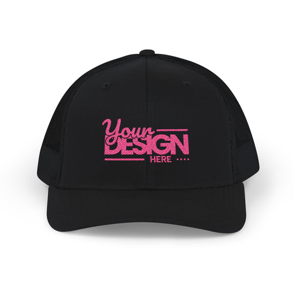 Embroidered Trucker Cap – Custom ‘Your Design Here’ Snapback, Personalized Mesh Baseball Hat for Men & Women