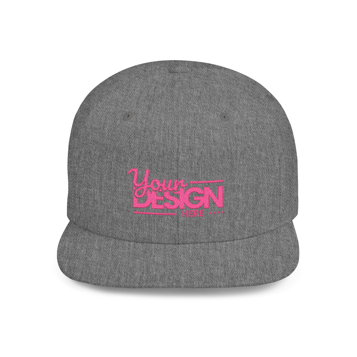 Snapback Hat – White Flat Bill Cap with Pink ‘Your Design Here’ Embroidery, Custom Logo Hat for Men & Women