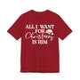 Matching Christmas Couple Shirts - 'All I Want for Christmas is Him' Holiday Pajama Tops for Couples