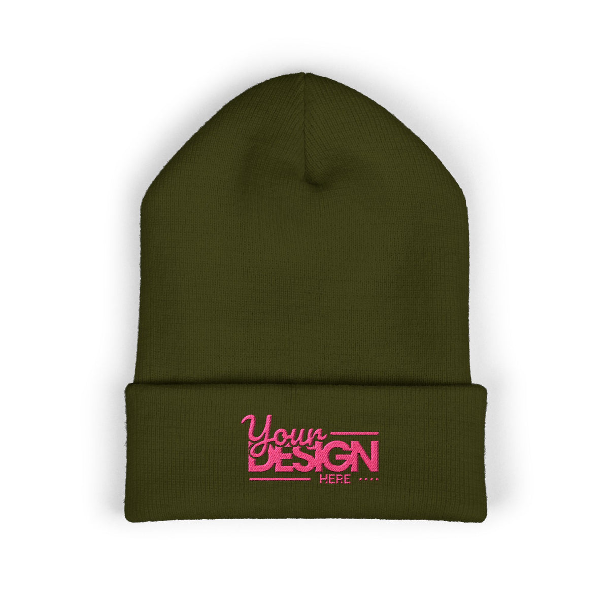 Embroidered Classic Cuffed Beanie – Customizable Pink Logo Winter Hat, Personalized Knit Beanie for Men & Women