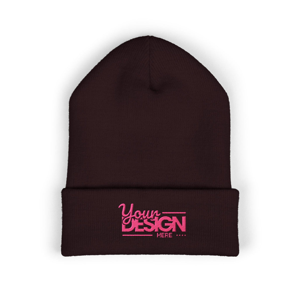 Embroidered Classic Cuffed Beanie – Customizable Pink Logo Winter Hat, Personalized Knit Beanie for Men & Women