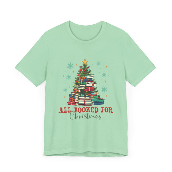 All Booked for Christmas T-Shirt - Festive Book Lover's Christmas Tree Design - Perfect Gift for Readers and Bookworms