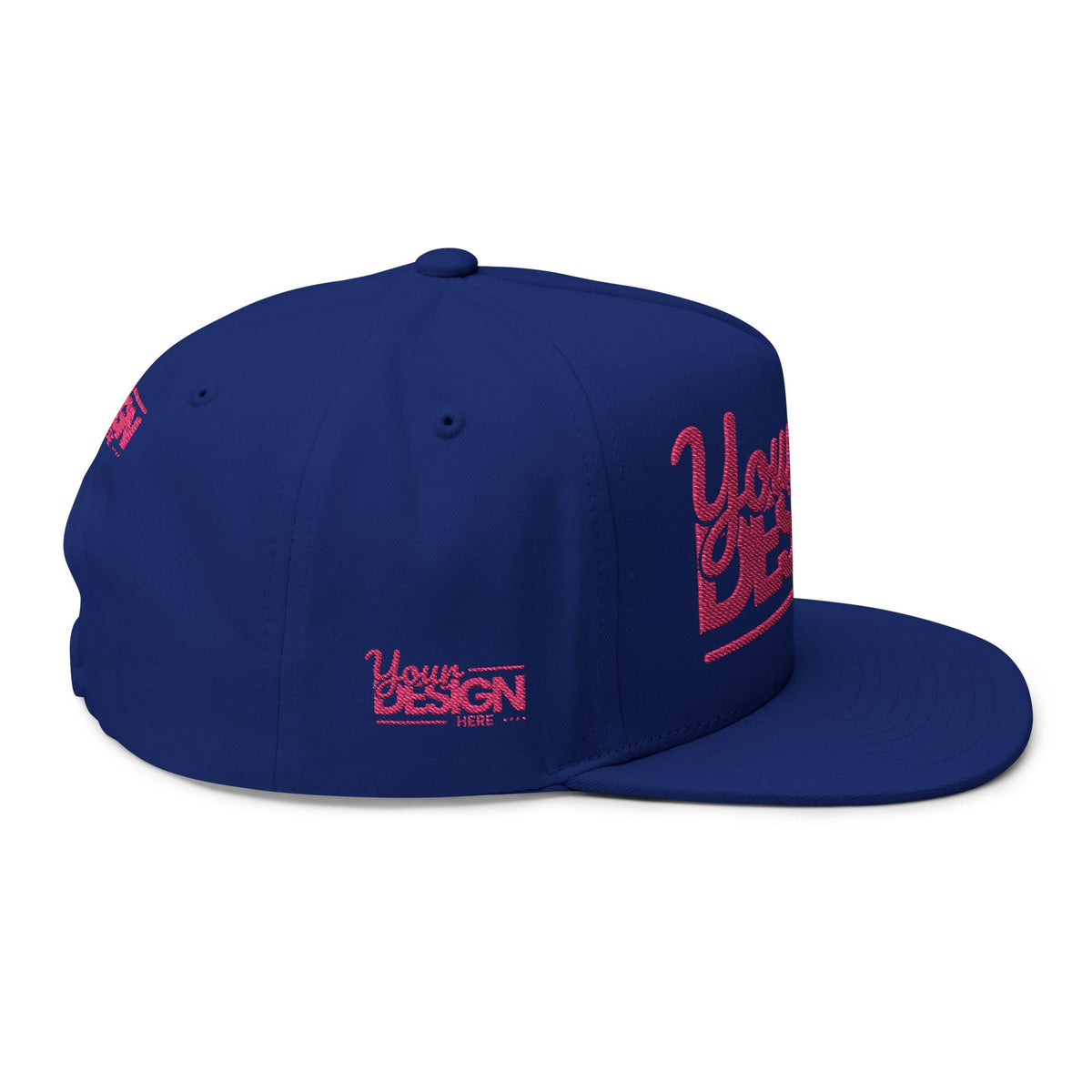 Embroidered Flat Bill Cap – Custom Pink Glitter ‘Your Design Here’ Snapback, Personalized Logo Hat for Men & Women