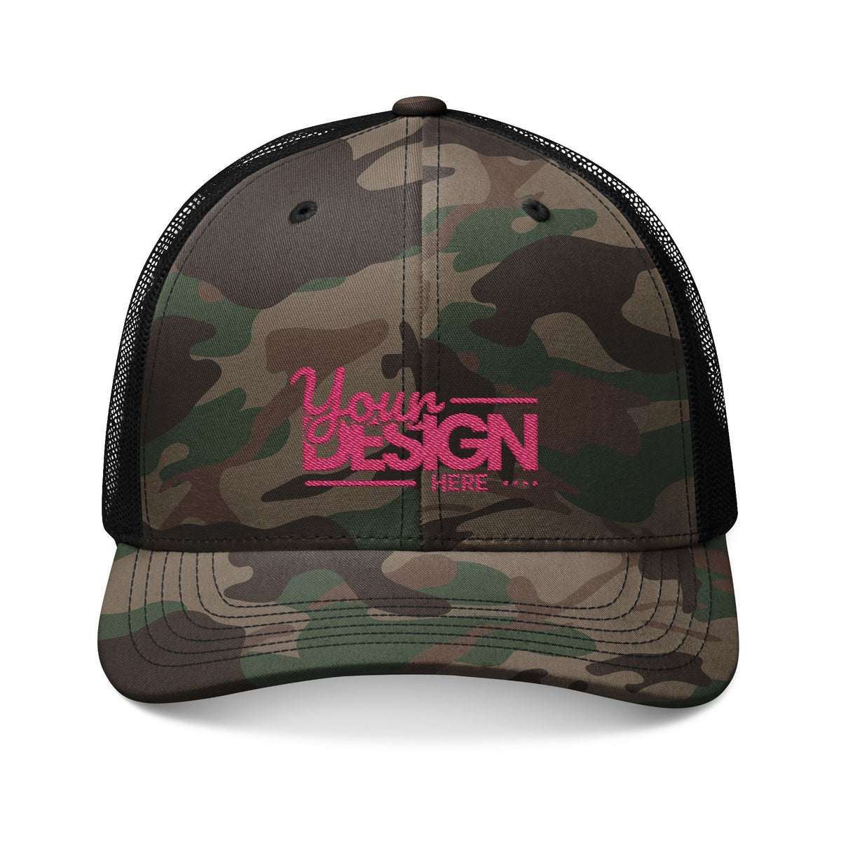 Custom Camo Trucker Hat – Personalized Embroidered Mesh Snapback, Low-Profile 6-Panel Outdoor Cap for Men & Women