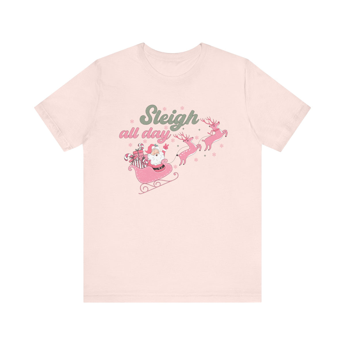 Sleigh All Day T-Shirt - Fun Santa in Sleigh Graphic Shirt - Christmas Spirit