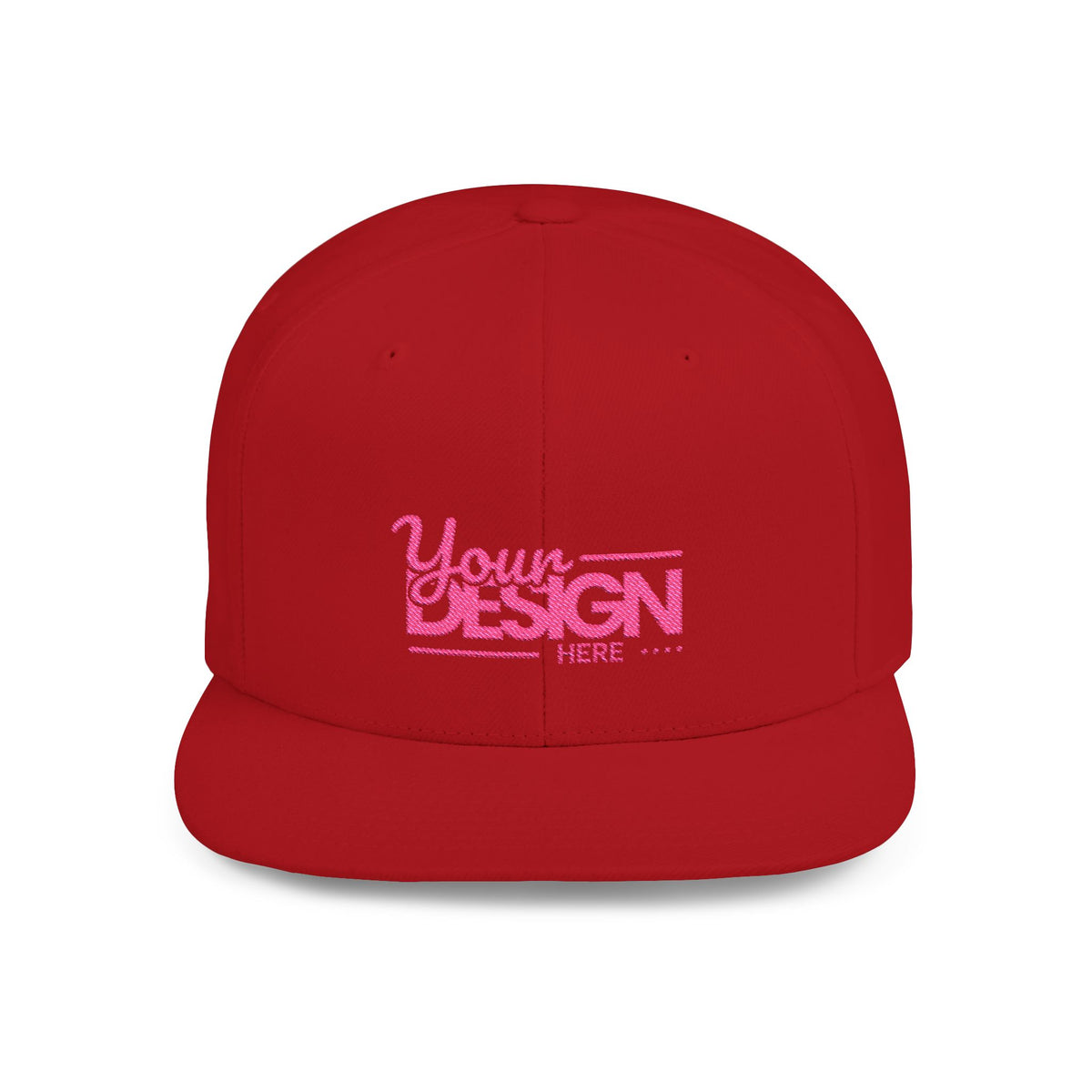 Snapback Hat – White Flat Bill Cap with Pink ‘Your Design Here’ Embroidery, Custom Logo Hat for Men & Women