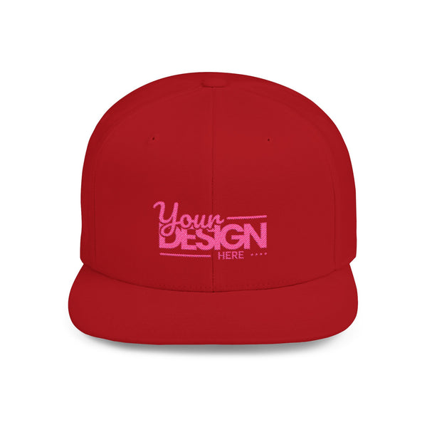 Snapback Hat – White Flat Bill Cap with Pink ‘Your Design Here’ Embroidery, Custom Logo Hat for Men & Women