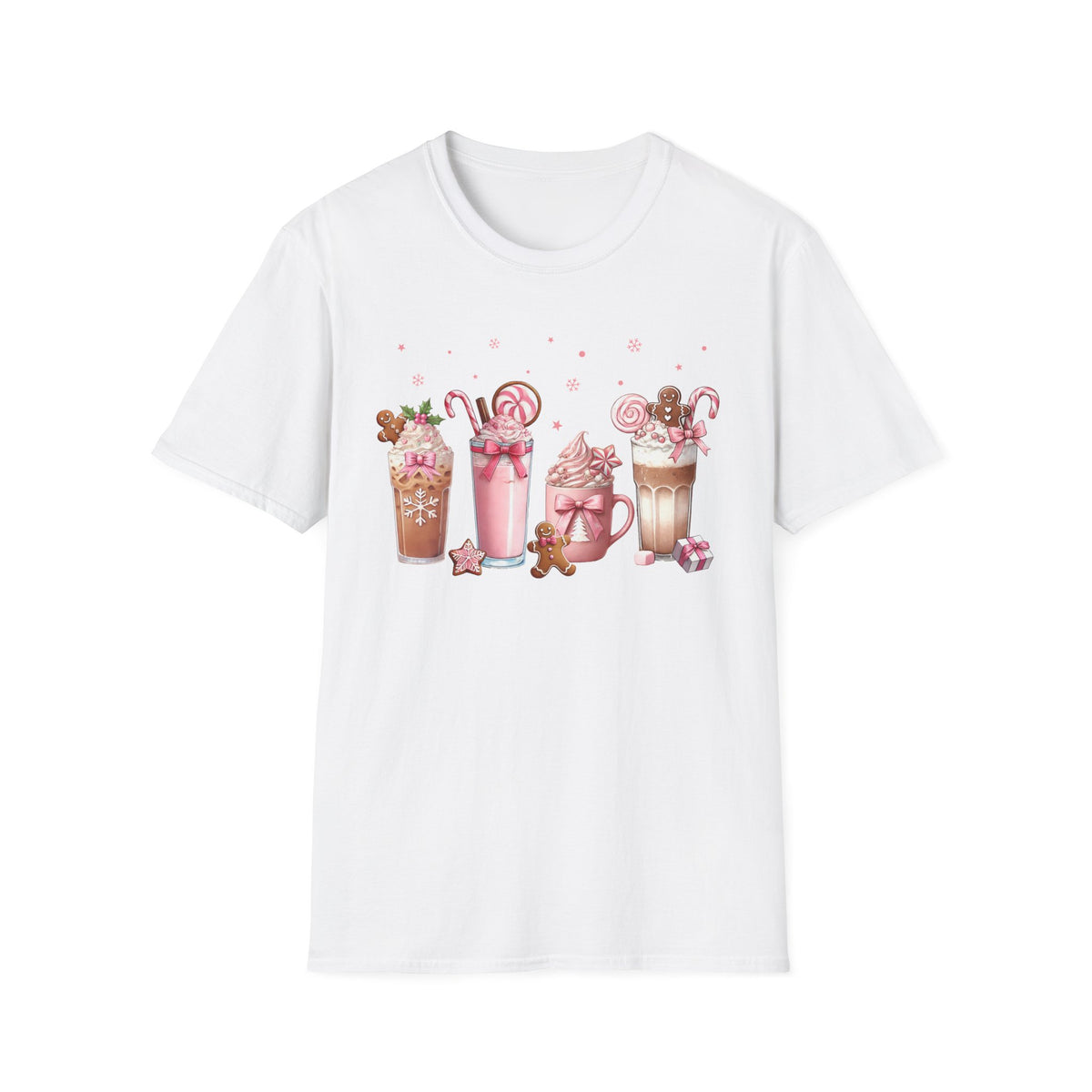 Festive Christmas Coffee T-Shirt - Cute Holiday Drink Design with Gingerbread and Candy Canes - Perfect Gift for Coffee