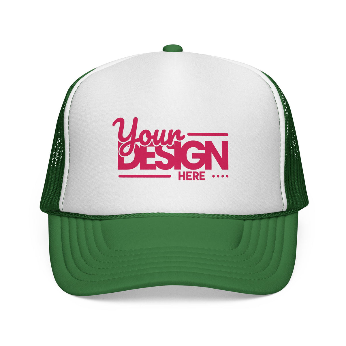 Custom Trucker Hat – Embroidered ‘Your Design Here’ Retro Script Cap, Personalized Mesh Snapback in Multiple Colors for Men & Women