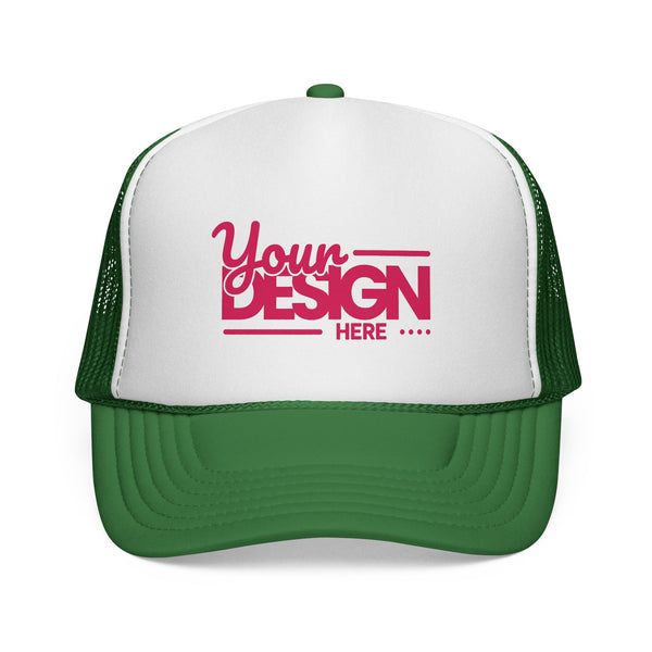 Custom Trucker Hat – Embroidered ‘Your Design Here’ Retro Script Cap, Personalized Mesh Snapback in Multiple Colors for Men & Women