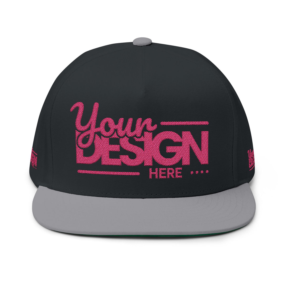 Embroidered Flat Bill Cap – Custom Pink Glitter ‘Your Design Here’ Snapback, Personalized Logo Hat for Men & Women