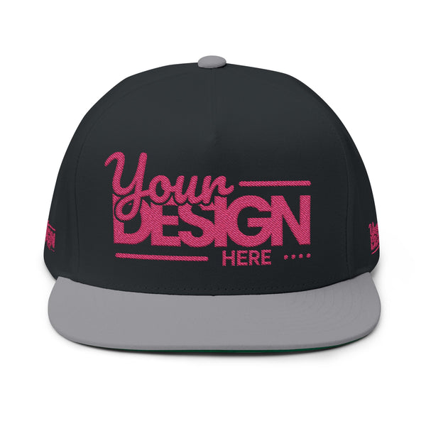 Embroidered Flat Bill Cap – Custom Pink Glitter ‘Your Design Here’ Snapback, Personalized Logo Hat for Men & Women
