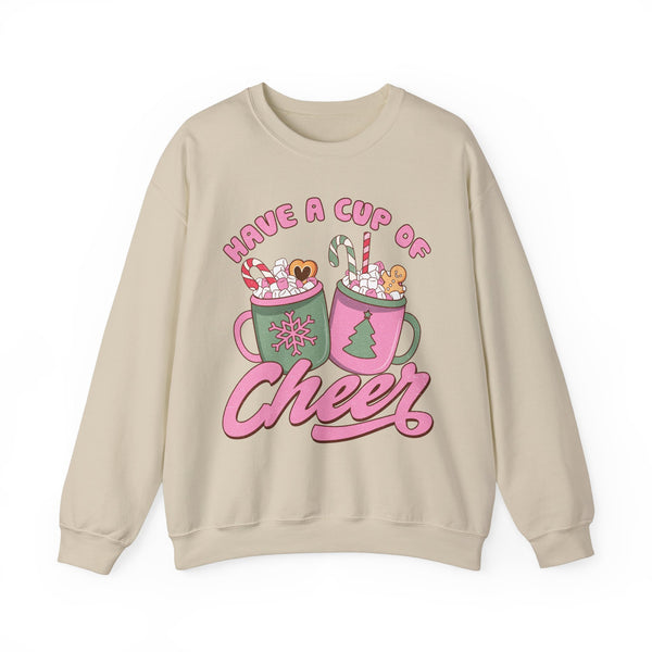 Have a Cup of Cheer Crewneck Sweatshirt - Hot Cocoa & Candy Canes Christmas Sweater - Holiday Fun