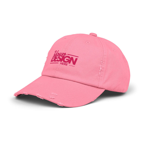 Distressed Dad Hat – Retro Pink ‘Your Design Here’ Custom Printed Cap, Personalized Vintage Baseball Hat for Men & Women