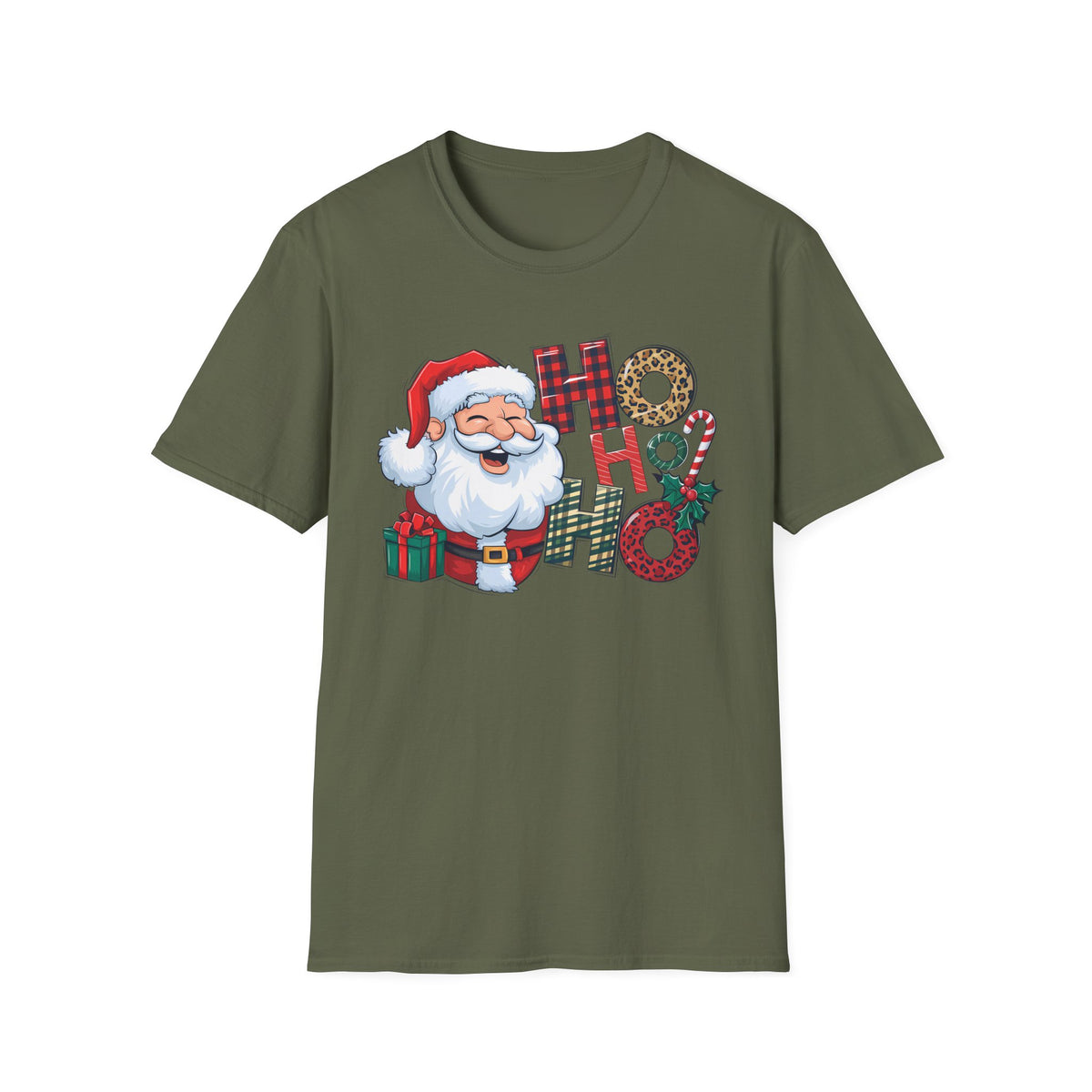 Ho Ho Ho Christmas Santa T-Shirt _ Festive Santa Claus Graphic Tee with Gifts