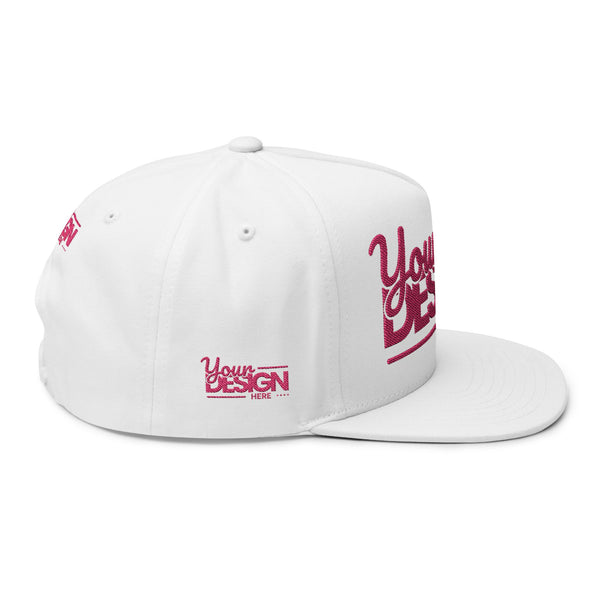 Embroidered Flat Bill Cap – Custom Pink Glitter ‘Your Design Here’ Snapback, Personalized Logo Hat for Men & Women