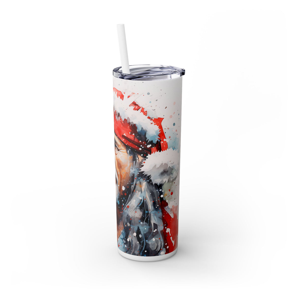 Santa Claus in Red Hat Christmas Tumbler - Watercolor Santa with Holiday Cheer