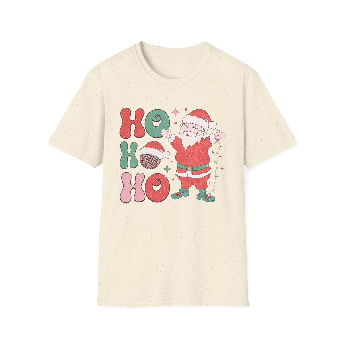 Ho Ho Ho Christmas Graphic Tee - Santa, Disco Ball, and Christmas Spirit