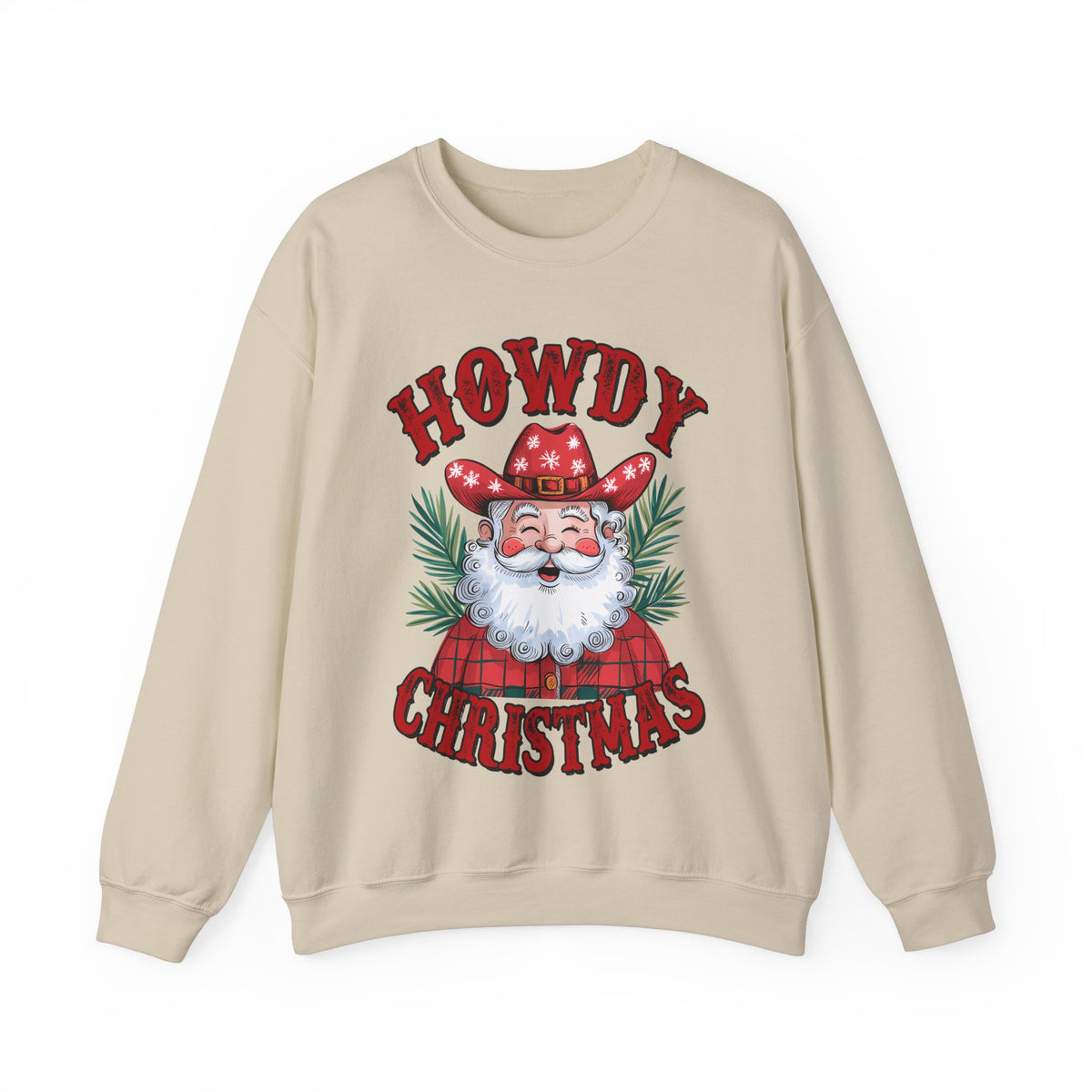 Howdy Christmas Sweatshirt – Fun Cowboy Santa Graphic Sweatshirt – Festive Holiday Sweatshirt for Women – Cozy Christmas