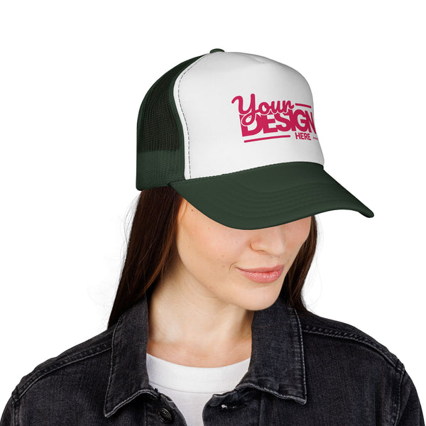 Custom Trucker Hat – Embroidered ‘Your Design Here’ Retro Script Cap, Personalized Mesh Snapback in Multiple Colors for Men & Women