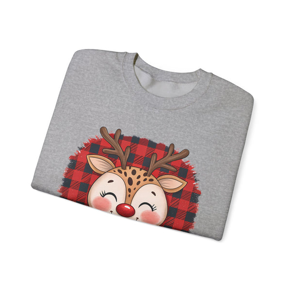 Merry Christmas Reindeer Sweatshirt – Cute Holiday Sweatshirt with Plaid Bow – Funny Christmas Sweater for Women –