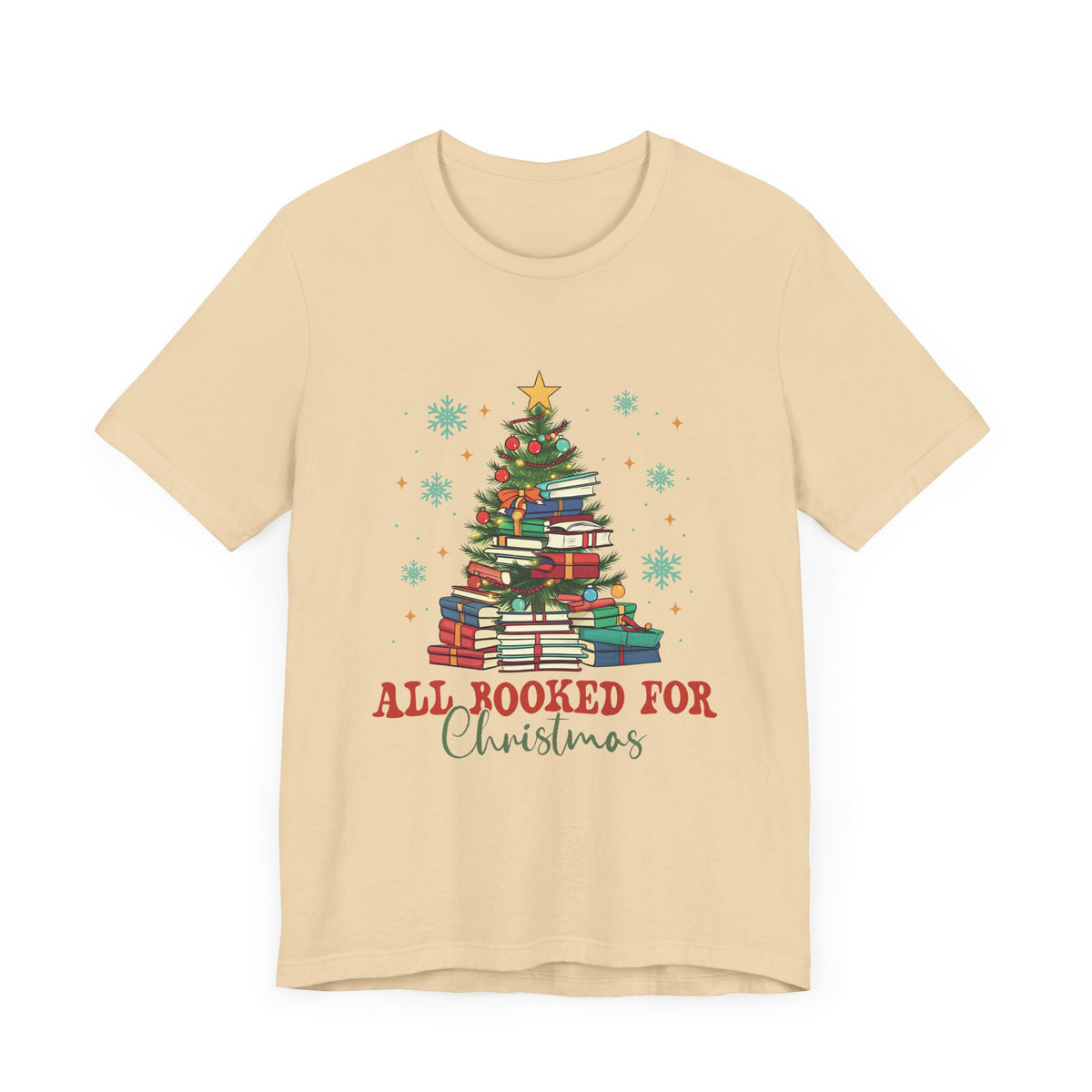 All Booked for Christmas T-Shirt - Festive Book Lover's Christmas Tree Design - Perfect Gift for Readers and Bookworms