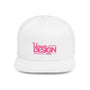 Snapback Hat – White Flat Bill Cap with Pink ‘Your Design Here’ Embroidery, Custom Logo Hat for Men & Women