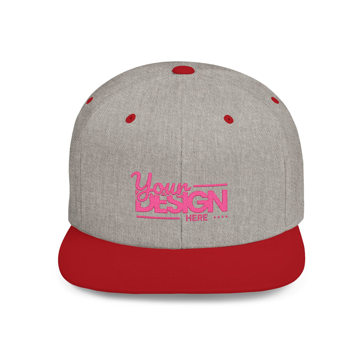 Snapback Hat – White Flat Bill Cap with Pink ‘Your Design Here’ Embroidery, Custom Logo Hat for Men & Women
