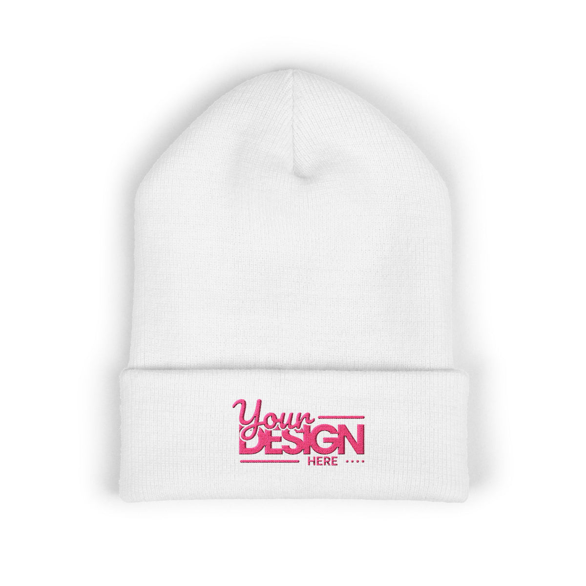 Embroidered Classic Cuffed Beanie – Customizable Pink Logo Winter Hat, Personalized Knit Beanie for Men & Women