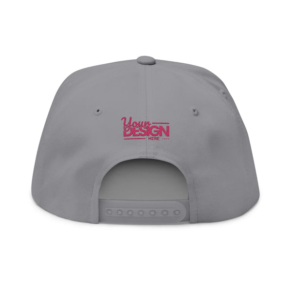 Embroidered Flat Bill Cap – Custom Pink Glitter ‘Your Design Here’ Snapback, Personalized Logo Hat for Men & Women