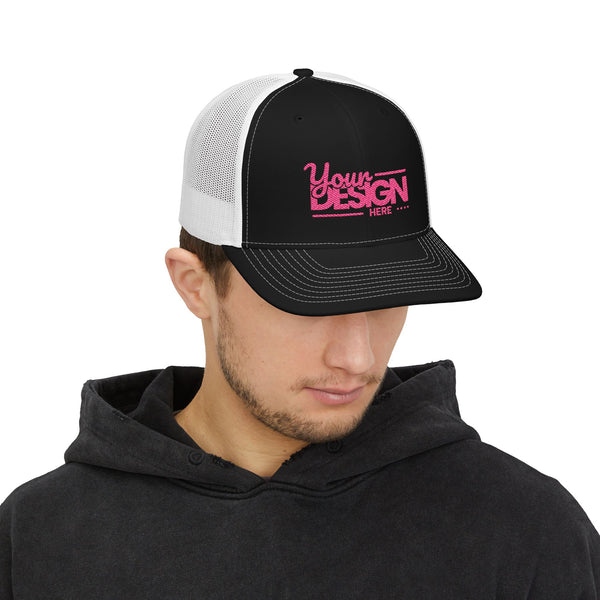 Embroidered Trucker Cap – Custom ‘Your Design Here’ Snapback, Personalized Mesh Baseball Hat for Men & Women