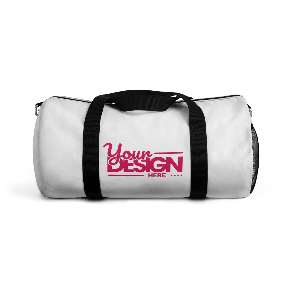 Custom White Duffel Bag with 'Your Design Here' Logo – Personalized Gym & Travel Gear
