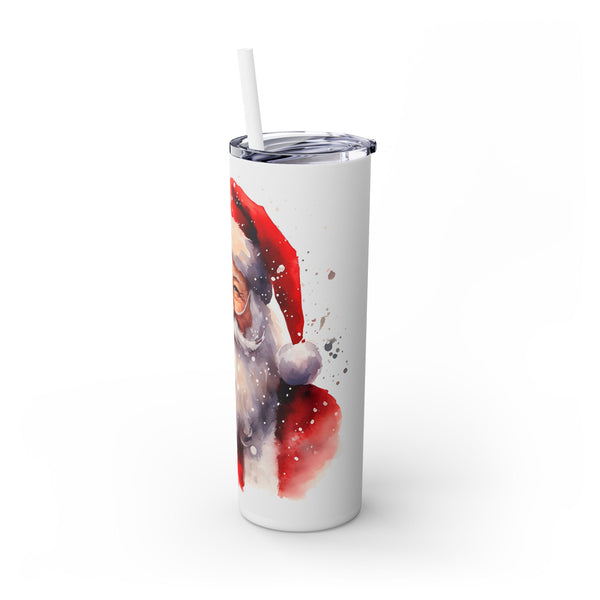 Santa Claus Watercolor Tumbler - Festive Santa with Glasses and Snowflakes