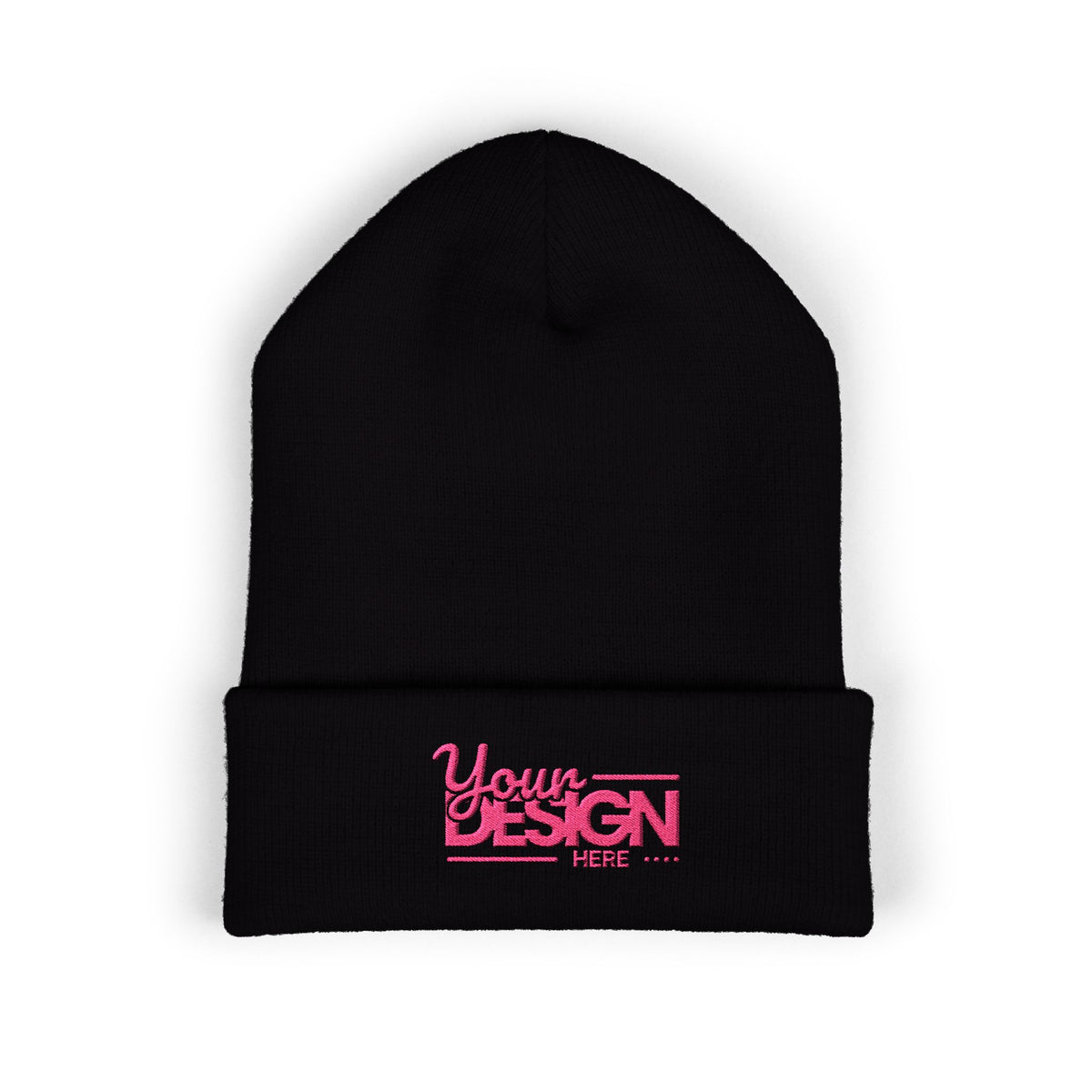 Embroidered Classic Cuffed Beanie – Customizable Pink Logo Winter Hat, Personalized Knit Beanie for Men & Women