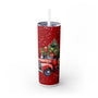 Merry Christmas Tumbler - Red Pickup with Snow and Christmas Trees, Holiday Travel Mug