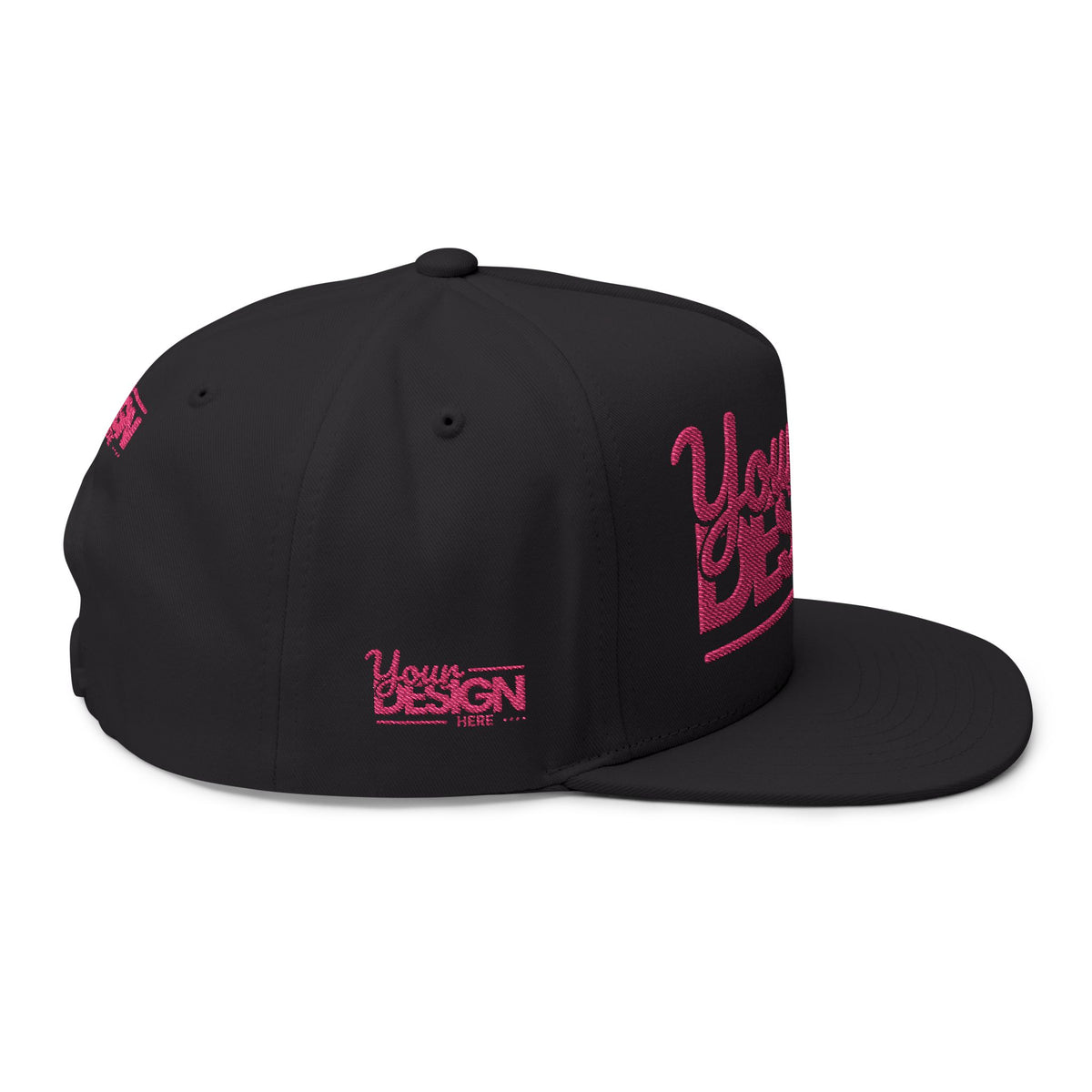 Embroidered Flat Bill Cap – Custom Pink Glitter ‘Your Design Here’ Snapback, Personalized Logo Hat for Men & Women