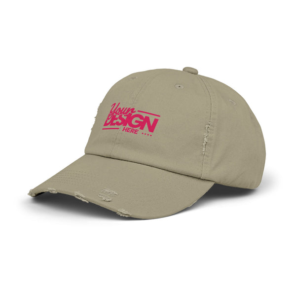 Distressed Dad Hat – Retro Pink ‘Your Design Here’ Custom Printed Cap, Personalized Vintage Baseball Hat for Men & Women