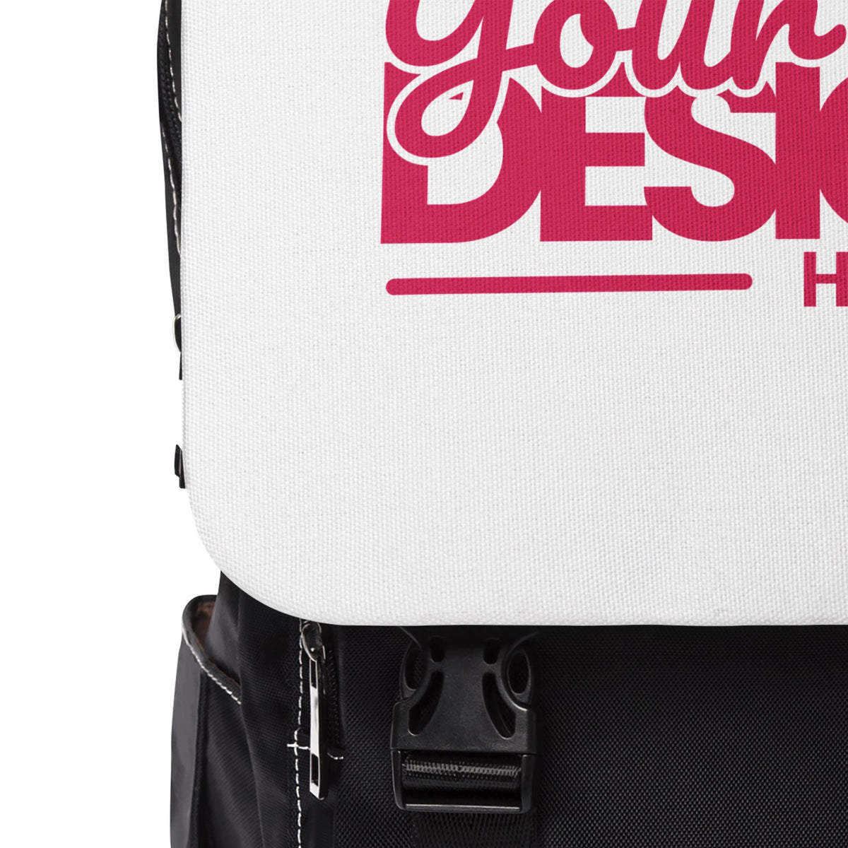 Canvas Flap Backpack – Custom ‘Your Design Here’ Print, Personalized Travel & School Bag with Adjustable Straps