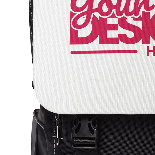 Canvas Flap Backpack – Custom ‘Your Design Here’ Print, Personalized Travel & School Bag with Adjustable Straps