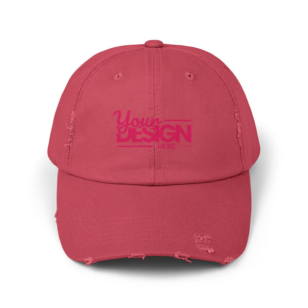 Distressed Dad Hat – Retro Pink ‘Your Design Here’ Custom Printed Cap, Personalized Vintage Baseball Hat for Men & Women