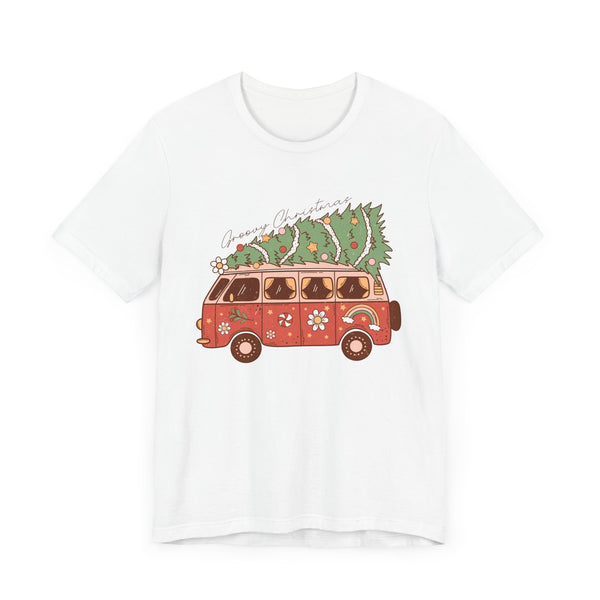 Groovy Christmas Van T-Shirt - Fun Holiday Road Trip Graphic Shirt - Merry Vibes