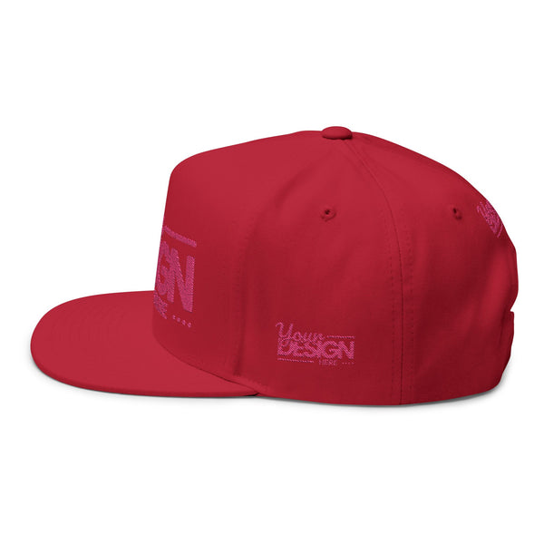 Embroidered Flat Bill Cap – Custom Pink Glitter ‘Your Design Here’ Snapback, Personalized Logo Hat for Men & Women