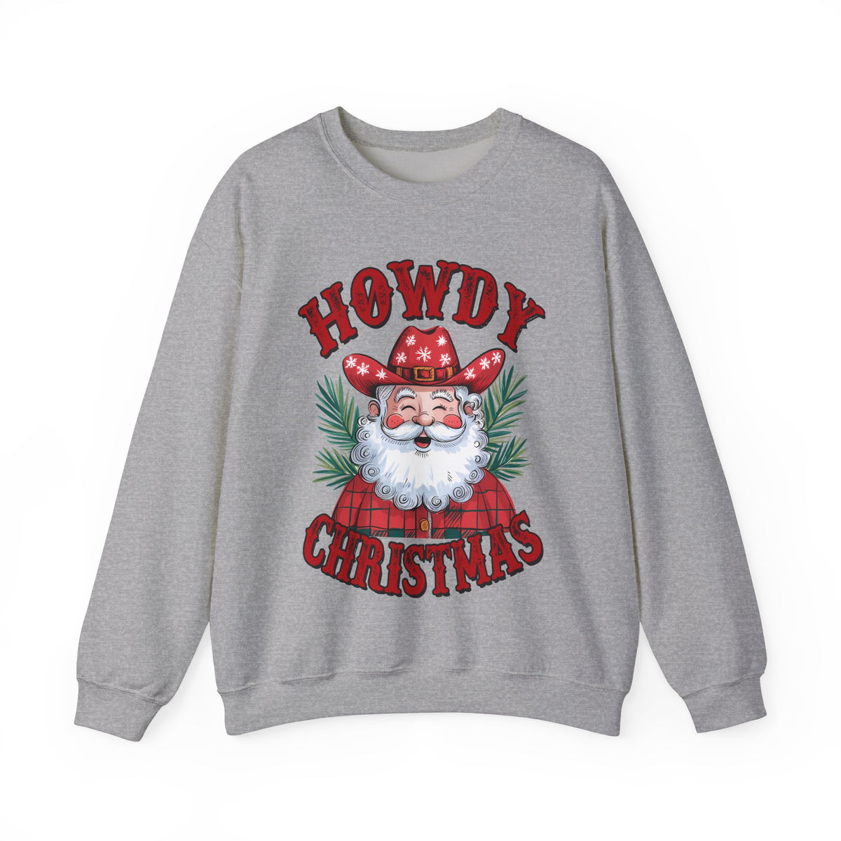 Howdy Christmas Sweatshirt – Fun Cowboy Santa Graphic Sweatshirt – Festive Holiday Sweatshirt for Women – Cozy Christmas