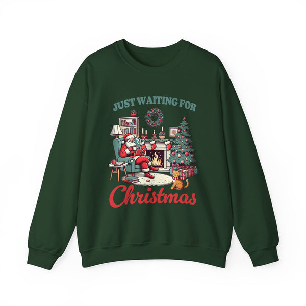 Just Waiting for Christmas" Santa Tee - Cozy Christmas T-Shirt for Book Lovers