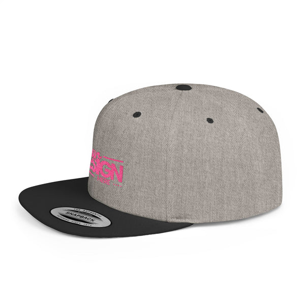 Snapback Hat – White Flat Bill Cap with Pink ‘Your Design Here’ Embroidery, Custom Logo Hat for Men & Women