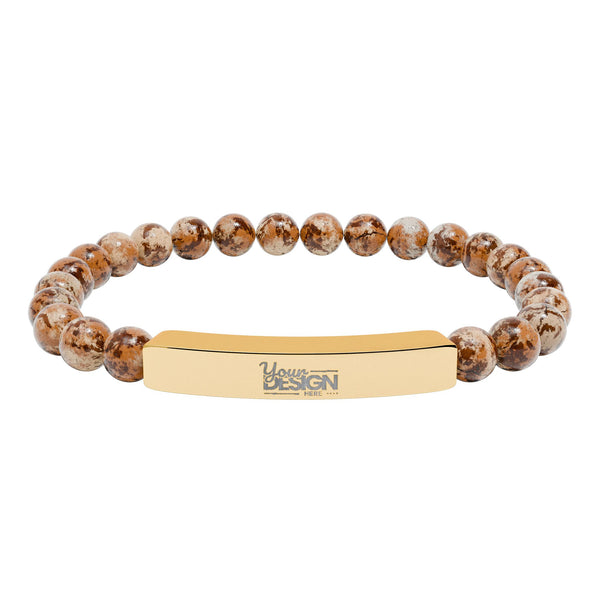 Unisex Engravable Natural Stone Bar Bracelet Stretch Beaded by Printify