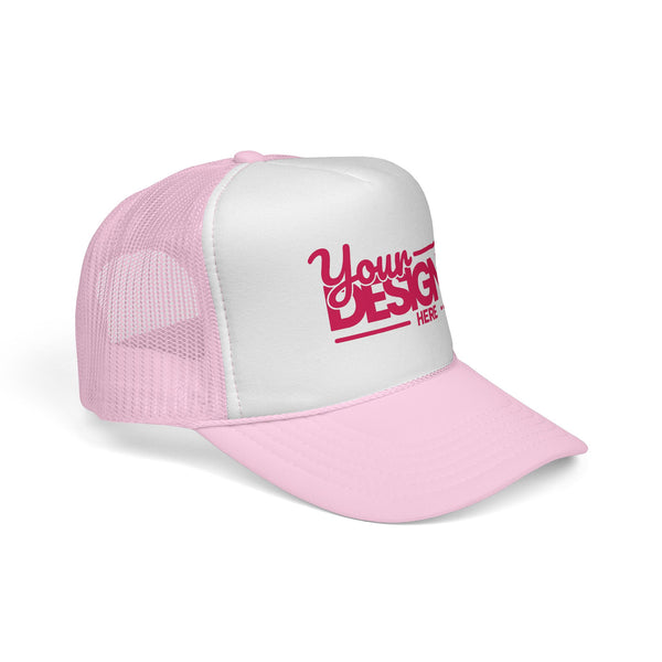 Custom Trucker Hat – Embroidered ‘Your Design Here’ Retro Script Cap, Personalized Mesh Snapback in Multiple Colors for Men & Women